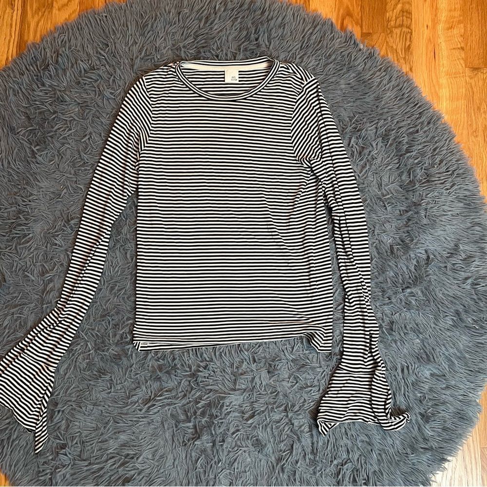 Iris & Ink Striped Black White Long Sleeve Top Size M
